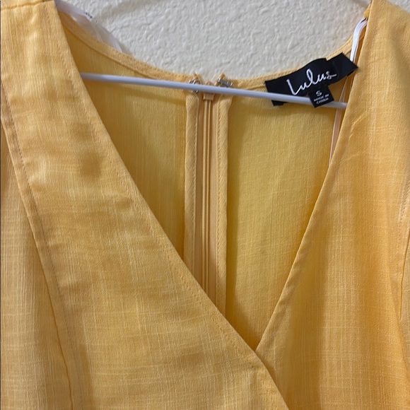 Lulu's Yellow A-Line Mini Dress with V-Neck and Bishop Sleeves - Picture 9 of 13